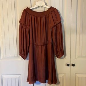White House Black Market rust color off shoulder dress
